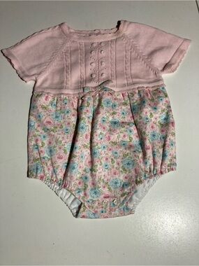 Sarah Louise Bubble Romper Knit Top Woven Bottom Floral Size 6 Mos. Like New!